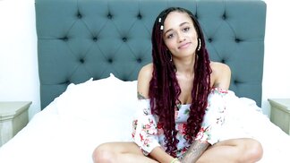 Ebony girl Julie Kay flashes body and masturbates on camera
