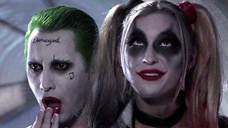Slutty bitch Harley Quinn with pigtails has threesome in sewerage