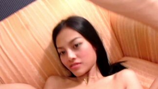 After blowjob skinny Thai teen is penetrated with white cock
