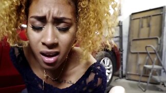 Black chick with curly red hair offers mechanic sex as payment