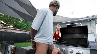 A big black cock for a busty ebony at the BBQ party