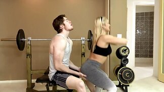 Man thrusts really long dick in mouth of fitness trainer