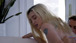 Horny guy gives blonde an ass play while fucking her