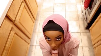 Cute ebony is wearing a hijab and feasting on a BWC