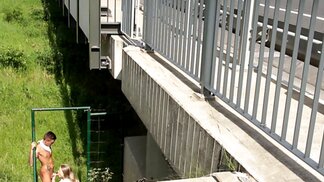 Laura gets fucked on a bridge by a horny dude's tongue