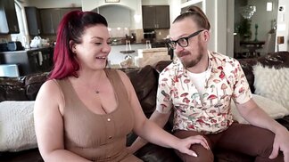 Big tits red head wife sucks and fucks dude with long dick