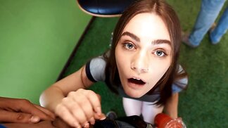 Teen with a great booty bends over and gets fucked