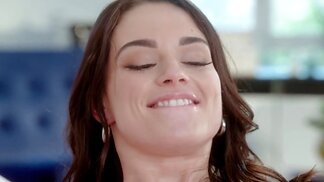 Sensational brunette teen drinks sperm after fucked in anal