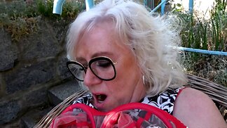 Busty Mature in Stockings Rides and Sucks Young Cock Outdoors