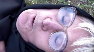 Blonde granny spread wide and fucked deep in the grass