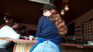 Petite redhead gets fucked and sucked in busy coffee shop