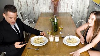 Latina MILF flirts over dinner then gets railed from behind
