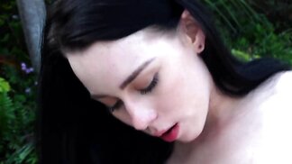 Buff big dick guy fucks dark hair petite with no tits by the pool