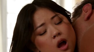 Sexy Asian secretary strips down in the office and takes boss BWC