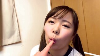 Small titted Japanese teen gets teased and fingered in POV