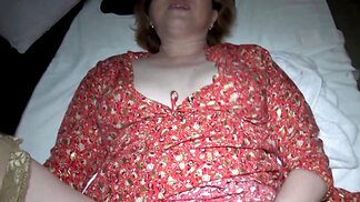 Masked old BBW blonde in stockings fingers pussy and sucks cock