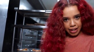 Hairy pussy restaurant worker gets fucked in the dining room
