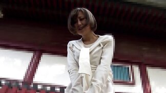 Shy Japanese cutie gets fingered in hot spring POV