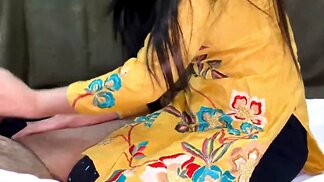 Red lipstick wearing Indian MILF sucks and rides cock POV