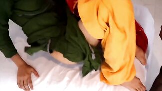 Sexy Indian in yellow and green sucks and takes husband's cock